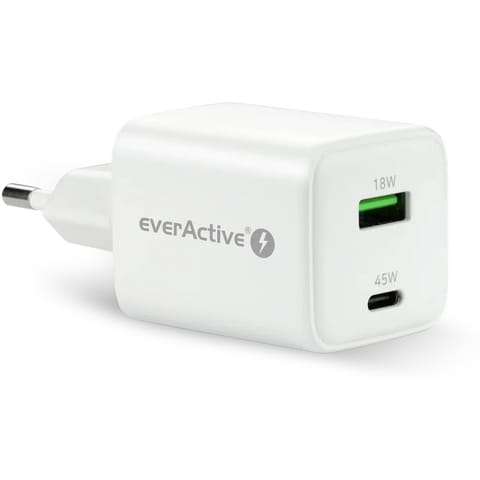 ⁨PHONE CHARGER GAN 1X US B, 1X USB-C 45W WHITE⁩ at Wasserman.eu