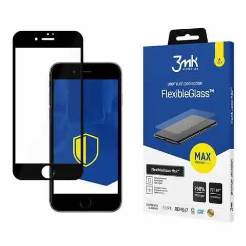 ⁨3MK FlexibleGlass Max iPhone 7/8/SE 2020 / SE 2022 czarny/black, Szkło Hybrydowe z wzmocnionymi krawędziami⁩ w sklepie Wasserman.eu