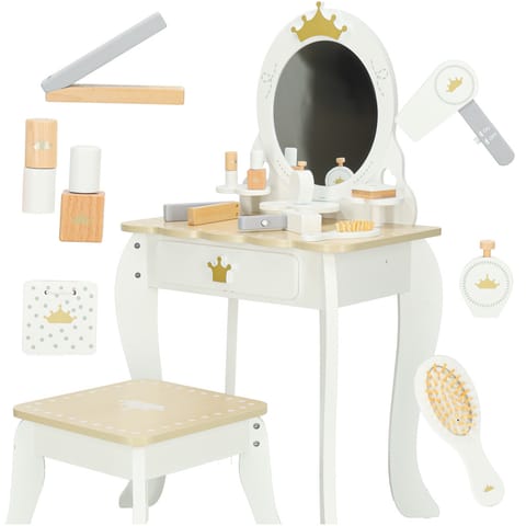 ⁨Toaletka drewniana dla dziewczynki LULILO Bella lustro taboret akcesoria⁩ w sklepie Wasserman.eu