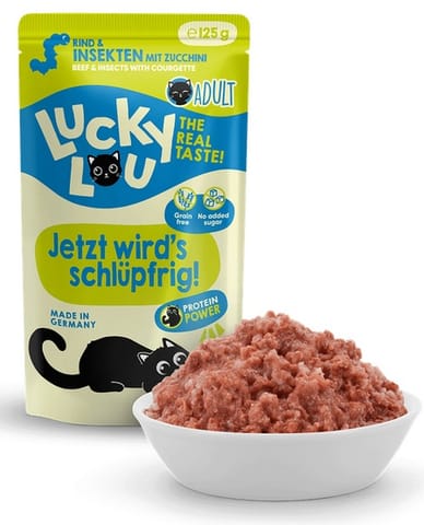 ⁨Lucky Lou Lifestage Adult Wołowina i owady saszetka 125g⁩ w sklepie Wasserman.eu