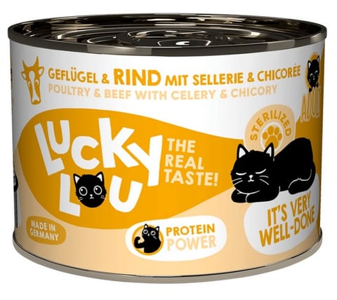 ⁨Lucky Lou Lifestage Sterilized Drób i wołowina puszka 200g⁩ w sklepie Wasserman.eu