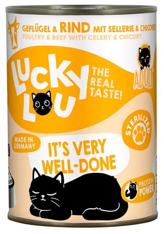 ⁨Lucky Lou Lifestage Sterilized Drób i wołowina puszka 400g⁩ w sklepie Wasserman.eu