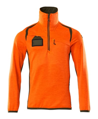 ⁨MASCOT® Bluza polarowa z krótkim zamkiem błyskawicznym ACCELERATE SAFE (kolor pomarańcz hi-vis/zielony mech, rozmiar L)⁩ w sklepie Wasserman.eu