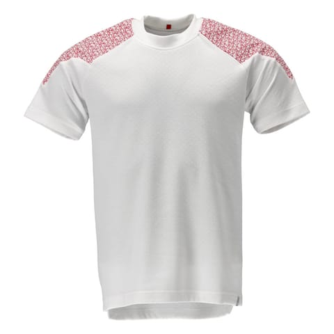⁨MASCOT® T-Shirt, z krótkimi rękawami FOOD & CARE (kolor biel/czerwień kubańska, rozmiar L)⁩ w sklepie Wasserman.eu