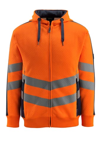 ⁨MASCOT® Bluza z kapturem z zamkiem błyskawicznym SAFE SUPREME (kolor pomarańcz hi-vis/ciemny granat, rozmiar XL)⁩ w sklepie Wasserman.eu