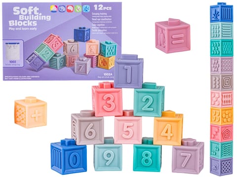 ⁨Miękkie Klocki Sensoryczne, Cyferki, Figury geometryczne, Kształty 12 sztuk, Edukacyjny zestaw klocków dla malucha⁩ w sklepie Wasserman.eu