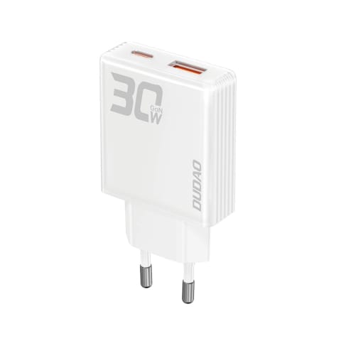 ⁨Ładowarka sieciowa GaN Dudao A30EUT 30W USB-A / USB-C + kabel USB-C - USB-C - Biała⁩ w sklepie Wasserman.eu