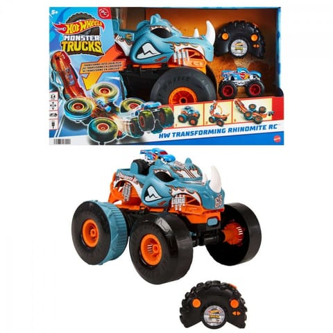 ⁨Hot Wheels Monster Trucks HW Transforming Rhinomite RC in 1:12 Scale with 1:64 Scale Toy Truck⁩ at Wasserman.eu