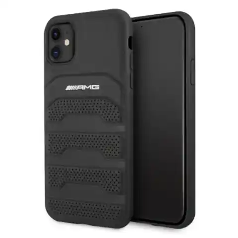 ⁨AMG AMHCN61GSEBK iPhone 11 6,1" czarny/black hardcase Leather Debossed Lines⁩ w sklepie Wasserman.eu