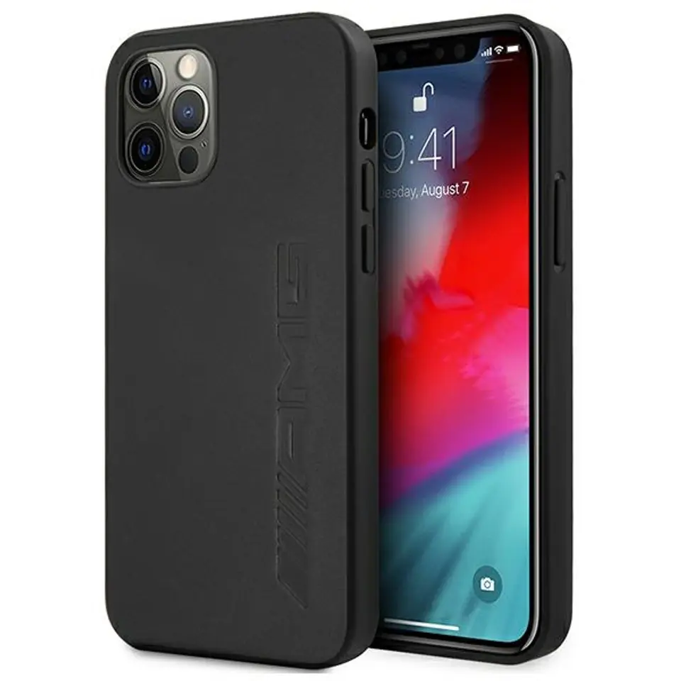 ⁨AMG AMHCP12LDOLBK iPhone 12 Pro Max 6,7" czarny/black hardcase Leather Hot Stamped⁩ w sklepie Wasserman.eu