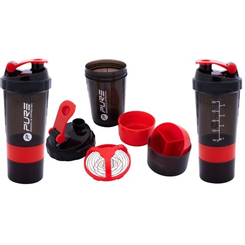 ⁨BIDON FITNESS SHAKER 500ML GREY/RED PURE 2 IMPROVE⁩ w sklepie Wasserman.eu