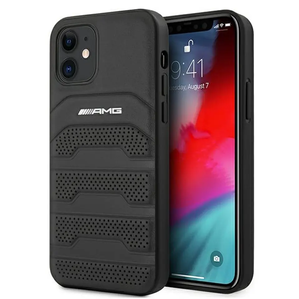 ⁨AMG AMHCP12SGSEBK iPhone 12 mini 5,4" czarny/black hardcase Leather Debossed Lines⁩ w sklepie Wasserman.eu