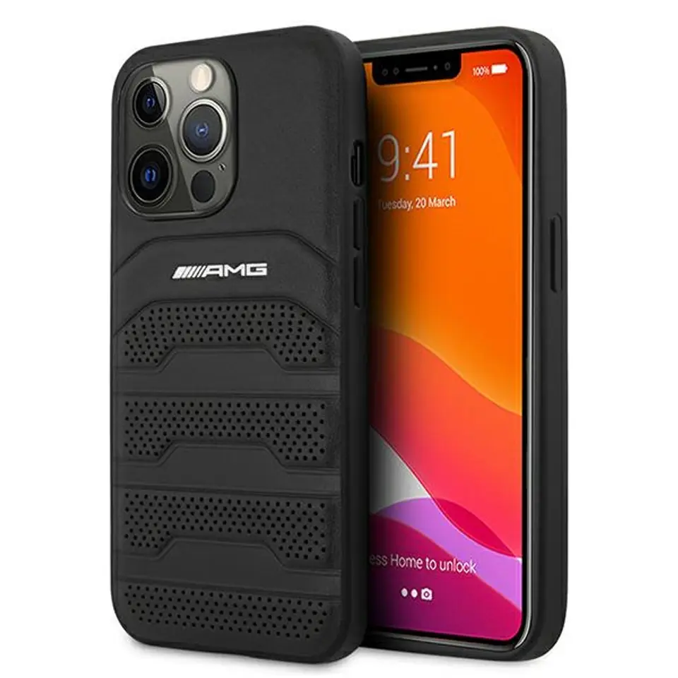 ⁨AMG AMHCP13XGSEBK iPhone 13 Pro Max 6,7" czarny/black hardcase Leather Debossed Lines⁩ w sklepie Wasserman.eu