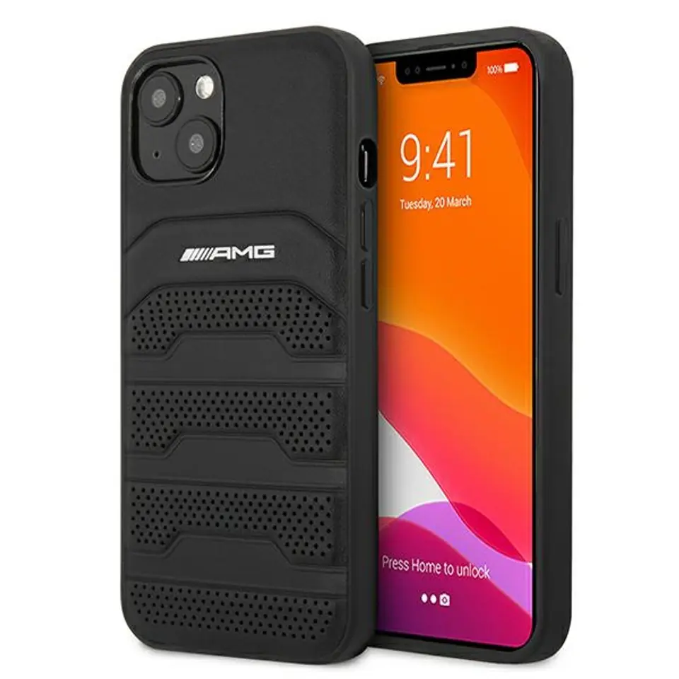 ⁨AMG AMHCP13SGSEBK iPhone 13 mini 5,4" czarny/black hardcase Leather Debossed Lines⁩ w sklepie Wasserman.eu