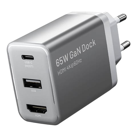 ⁨Ładowarka sieciowa Vention FJAH0-EU USB(C+A)+HDMI GaN (60W/5W/4K@60Hz) (szara)⁩ w sklepie Wasserman.eu