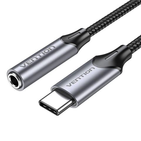 ⁨Adapter Vention BGMHA USB-C męski do 3.5mm Jack 0.1M (szary)⁩ w sklepie Wasserman.eu