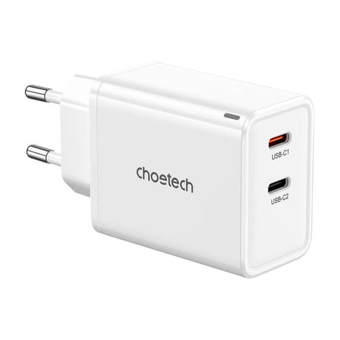 ⁨Ładowarka sieciowa Choetech PD6013, GaN, 2x USB-C,  PD65W (biała)⁩ w sklepie Wasserman.eu