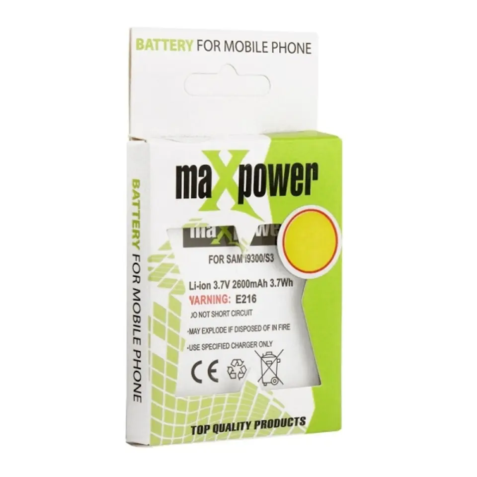 ⁨Bateria Samsung S3 i9300 2600mAh MaxPowe r EB-L1G6LLU⁩ w sklepie Wasserman.eu