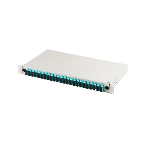 ⁨Panel krosowy FO z wyposażeniem 19'' 1U, 24x SC dx, OM3, adaptery, wysuwany, szary⁩ w sklepie Wasserman.eu