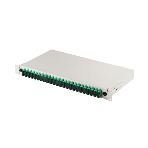 ⁨Panel krosowy FO z wyposażeniem 19'' 1U, 24x SC APC dx, OS2, pigtaile, adaptery, tacki, szary⁩ w sklepie Wasserman.eu