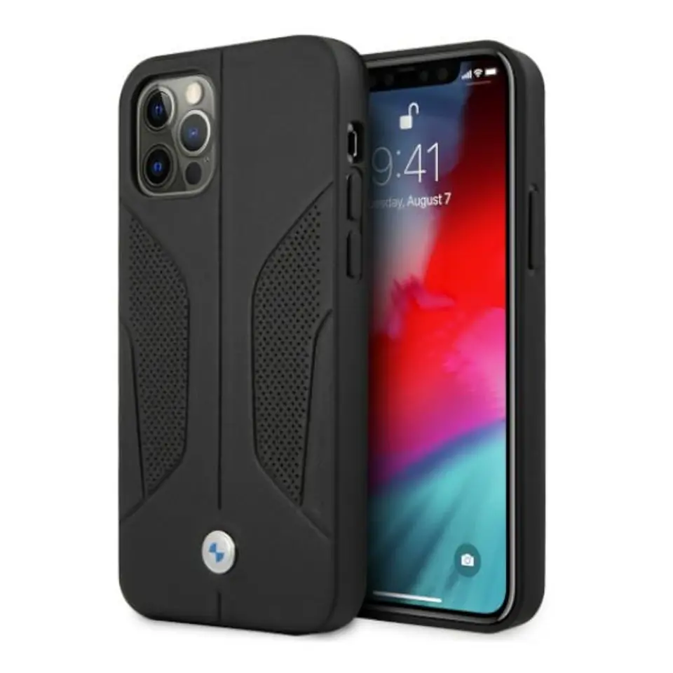 ⁨Etui BMW BMHCP12LRSCSK iPhone 12 Pro Max 6,7" czarny/black hardcase Leather Perforate Sides⁩ w sklepie Wasserman.eu