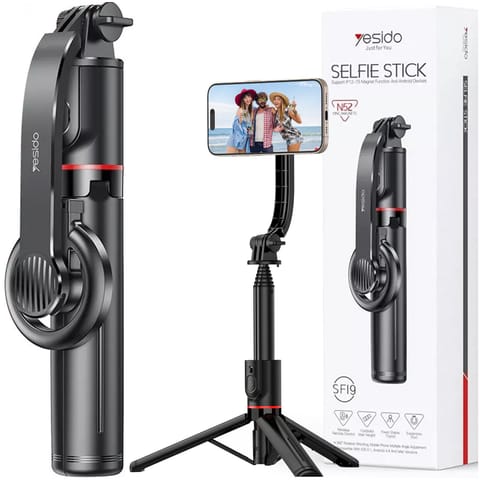 ⁨Selfie stick kijek Statyw Tripod uchwyt magnetyczny do telefonu zdjęć + Pilot Bluetooth Yesido SF19 Magnetic czarny⁩ w sklepie Wasserman.eu