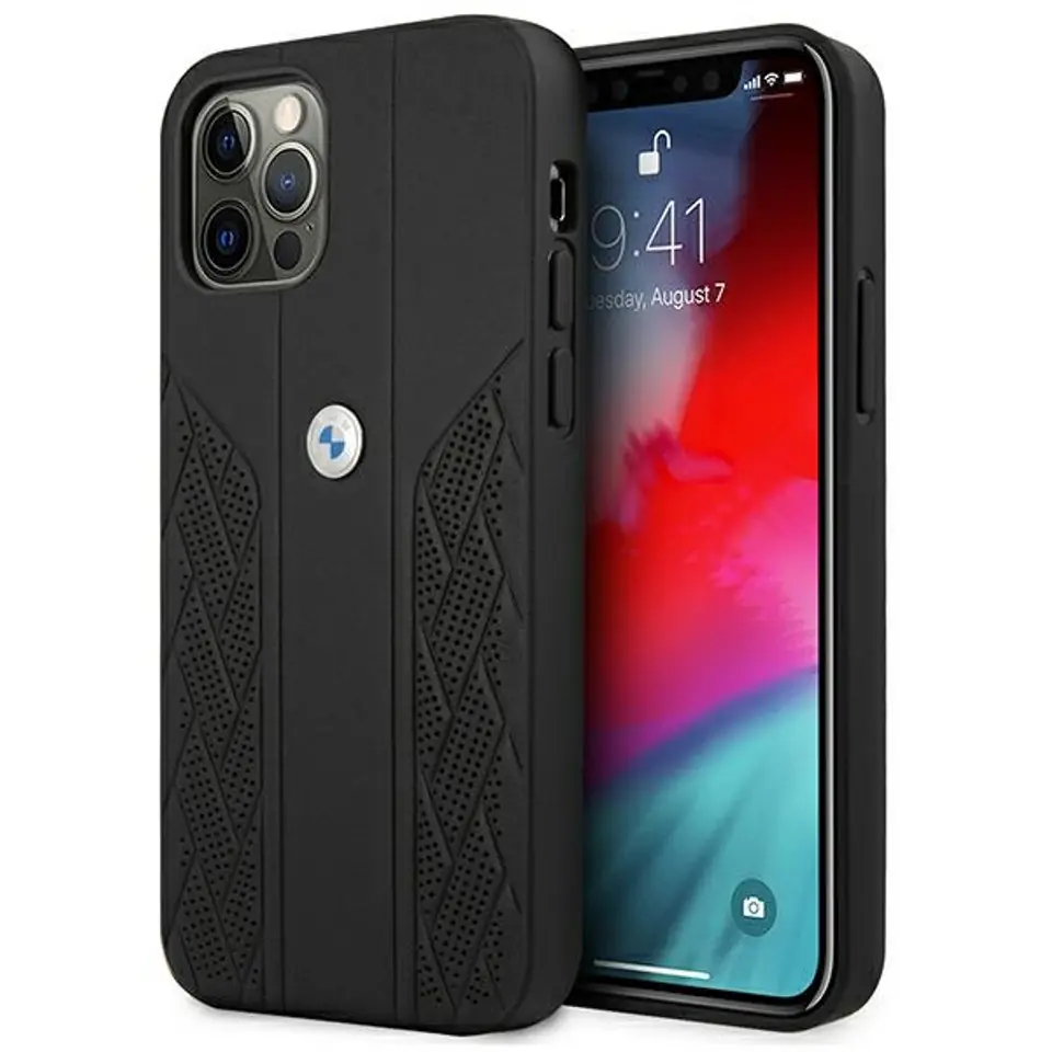 ⁨Etui BMW BMHCP12LRSPPK iPhone 12 Pro Max 6,7" czarny/black hardcase Leather Curve Perforate⁩ w sklepie Wasserman.eu