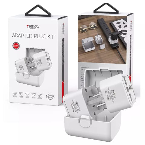 ⁨Adapter podróżny przejściówka Uniwersalna 750W zestaw wtyczek do gniazdka Adapter Plug Kit CN US EU UK Biały⁩ w sklepie Wasserman.eu