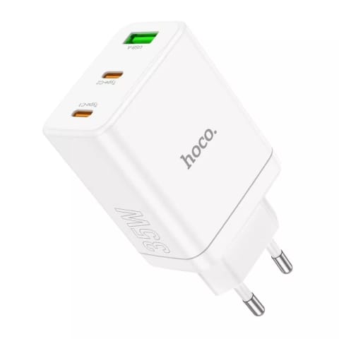 ⁨Ładowarka sieciowa HOCO 2 x Typ C + USB A PD QC3.0 3A 35W Biała⁩ w sklepie Wasserman.eu