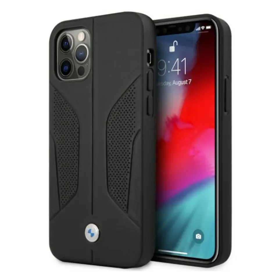 ⁨BMW Case BMHCP12MRSCSK iPhone 12/12 Pro 6,1" black/black hardcase Leather Perforate Sides⁩ at Wasserman.eu