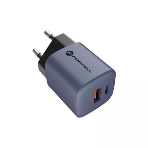 ⁨Ładowarka sieciowa FORCELL F-ENERGY GaN Typ C + USB A PD QC4.0 3A 33W Szara⁩ w sklepie Wasserman.eu