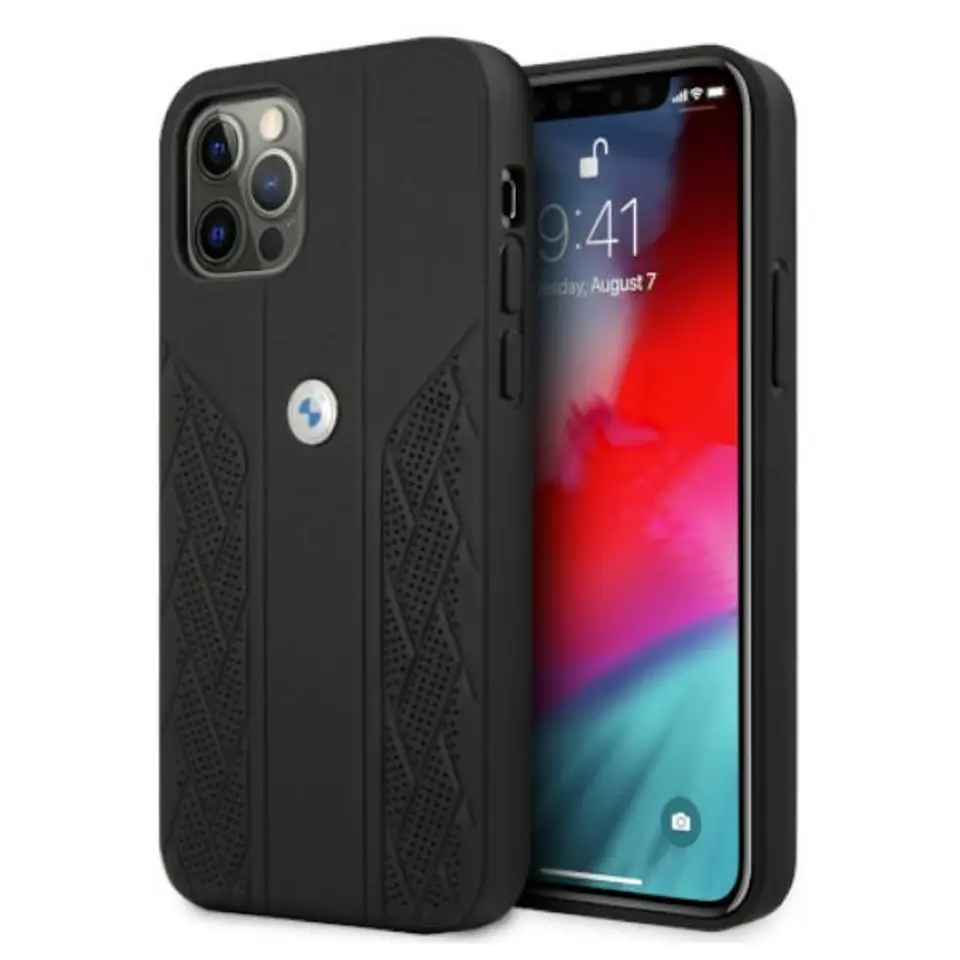 ⁨Etui BMW BMHCP12MRSPPK iPhone 12/12 Pro 6,1" czarny/black hardcase Leather Curve Perforate⁩ w sklepie Wasserman.eu