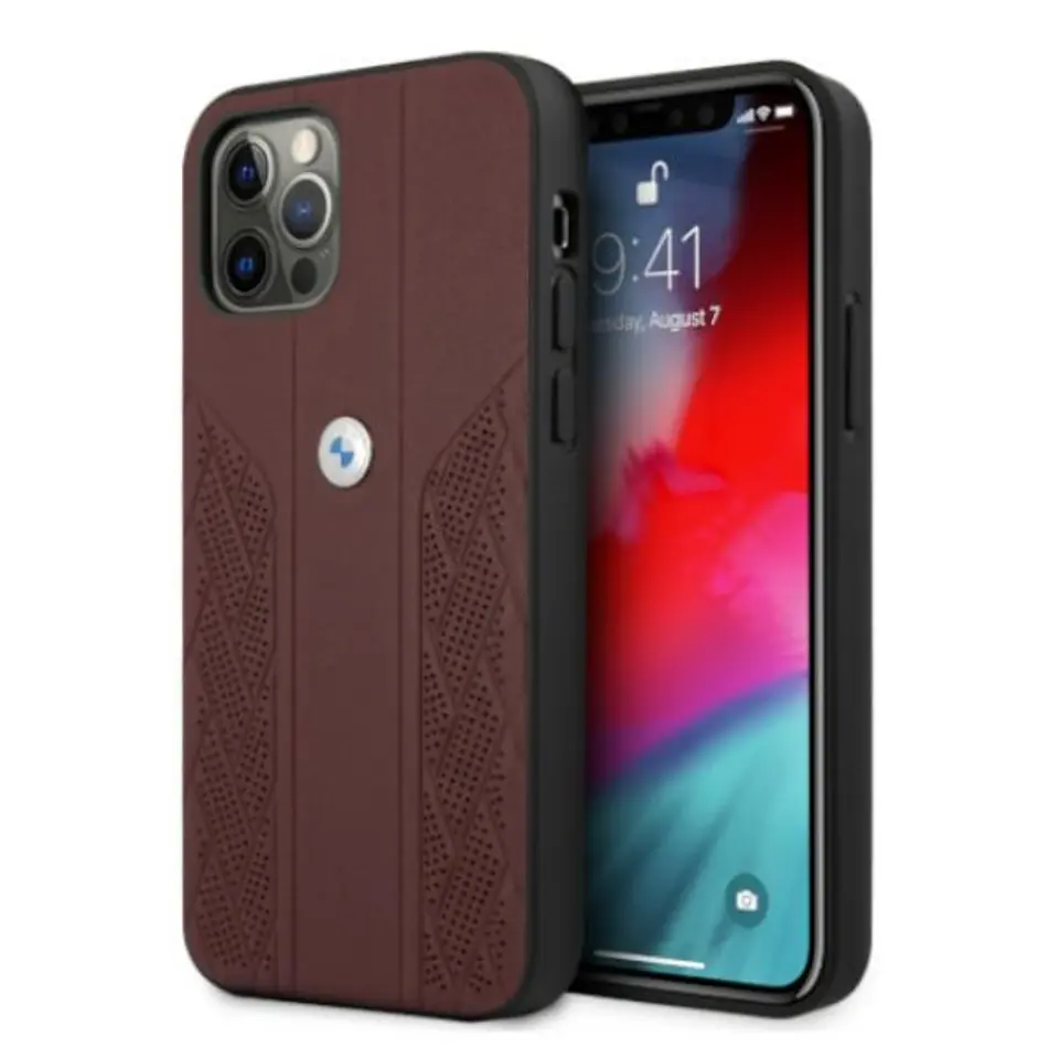 ⁨BMW Case BMHCP12MRSPPR iPhone 12/12 Pro 6,1" red/red hardcase Leather Curve Perforate⁩ at Wasserman.eu