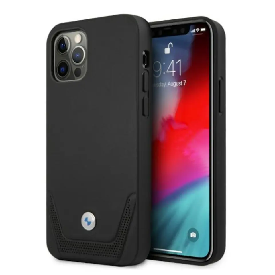 ⁨Etui BMW BMHCP12MRSWPK iPhone 12/12 Pro 6,1" czarny/black hardcase Leather Perforate⁩ w sklepie Wasserman.eu