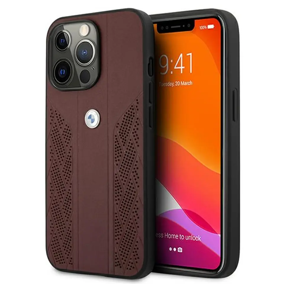 ⁨Etui BMW BMHCP13LRSPPR iPhone 13 Pro/13 6,1" czerwony/red hardcase Leather Curve Perforate⁩ w sklepie Wasserman.eu