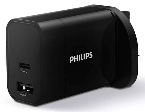 ⁨Ładowarka sieciowa Philips UK 1xUSB, 1xUSB-C czarna⁩ w sklepie Wasserman.eu