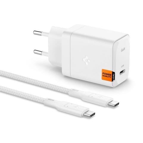 ⁨Ładowarka sieciowa SPIGEN ArcStation Pro GaN-651, 1x USB-C, 65W + kabel USB-C biała⁩ w sklepie Wasserman.eu