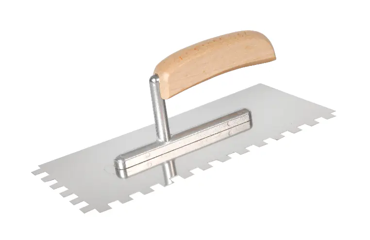 ⁨Stainless steel trowel 270*130mm, tooth 8*8mm, handle otw., alu foot⁩ at Wasserman.eu