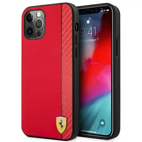 ⁨Ferrari FESAXHCP12LRE iPhone 12 Pro Max 6,7" czerwony/red hardcase On Track Carbon Stripe⁩ w sklepie Wasserman.eu