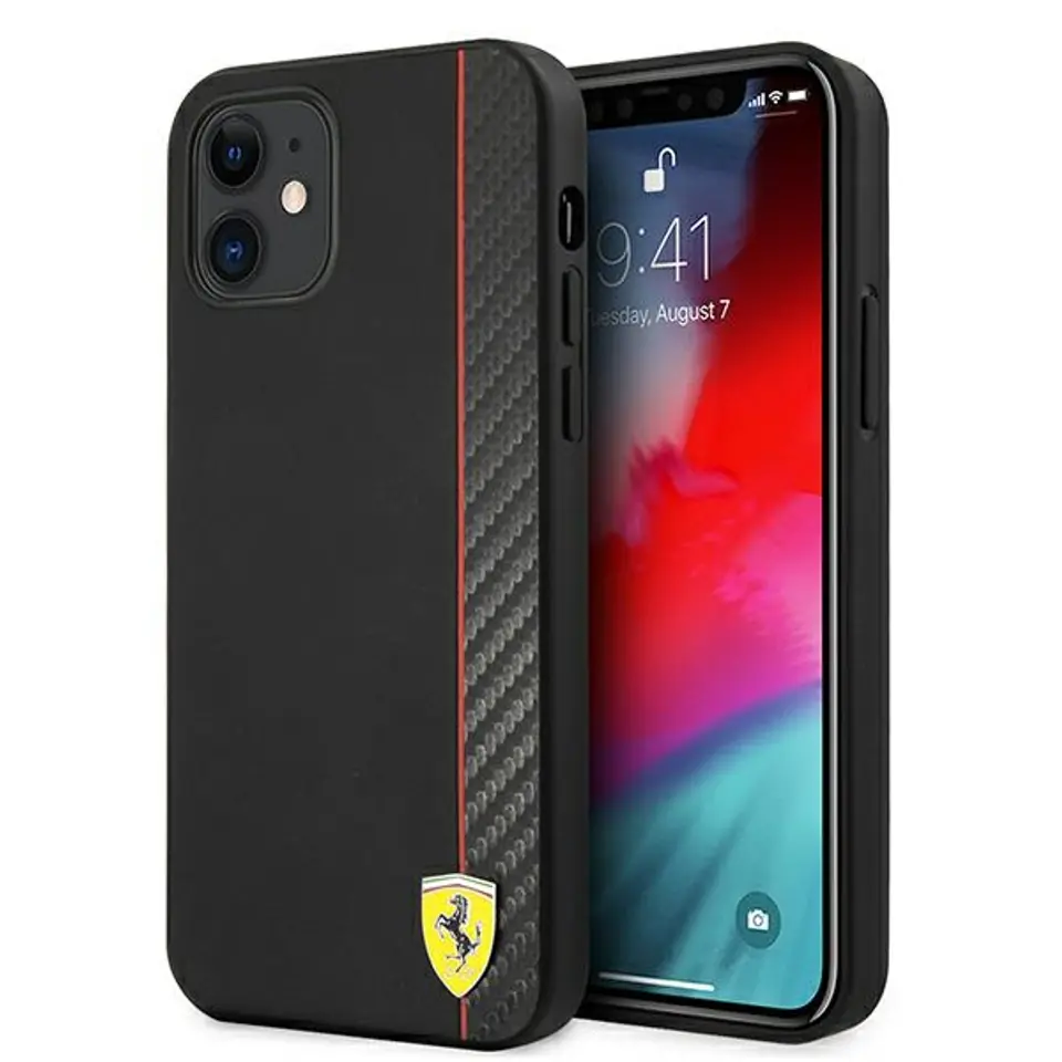 ⁨Ferrari FESAXHCP12SBK iPhone 12 mini 5,4" czarny/black hardcase On Track Carbon Stripe⁩ w sklepie Wasserman.eu