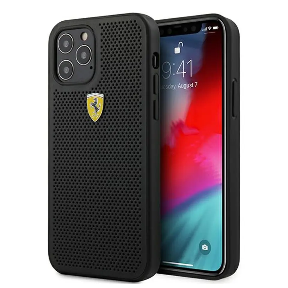 ⁨Ferrari FESPEHCP12LBK iPhone 12 Pro Max 6,7" czarny/black hardcase On Track Perforated⁩ w sklepie Wasserman.eu