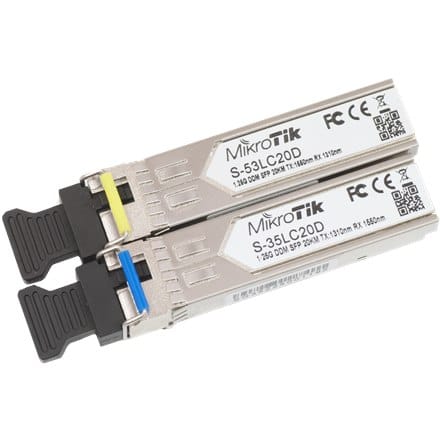 MikroTik Para modułów SFP S-3553LC20D (S-35LC20D 1.25G SM 20km T1310nm/R1550nm + S-53LC20D 1.25G SM 20km T1550nm/R1310nm) w sklepie Wasserman.eu
