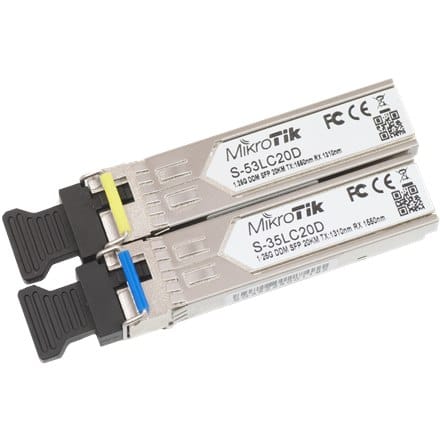 ⁨MikroTik Para modułów SFP S-3553LC20D (S-35LC20D 1.25G SM 20km T1310nm/R1550nm + S-53LC20D 1.25G SM 20km T1550nm/R1310nm)⁩ w sklepie Wasserman.eu