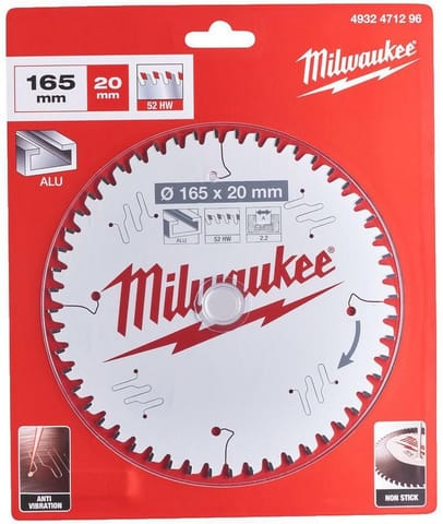 ⁨MILWAUKEE CIRCULAR SAW BLADE 165x20x2.2x52 ALUMINIUM⁩ at Wasserman.eu