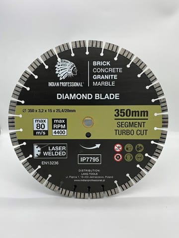 ⁨SEGMENT TURBO CUT DIAMOND BLADE 350mm INDIAN PROFESSIONAL 15mm⁩ at Wasserman.eu