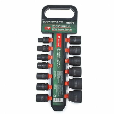 ⁨ROCKFORCE IMPACT SOCKETS SHORT 13pcs.1/2" 10-32mm /HANGER⁩ at Wasserman.eu