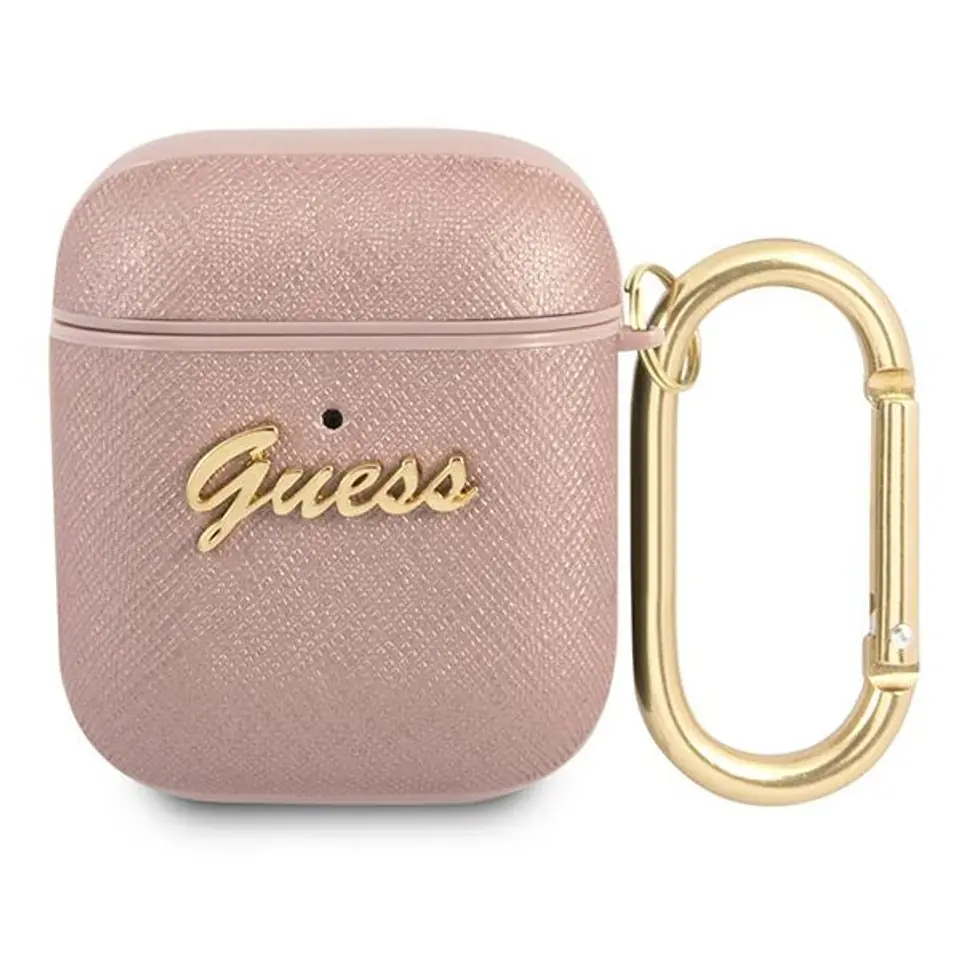 ⁨Guess GUA2SASMP AirPods cover różowy/pink Saffiano Script Metal Collection⁩ w sklepie Wasserman.eu