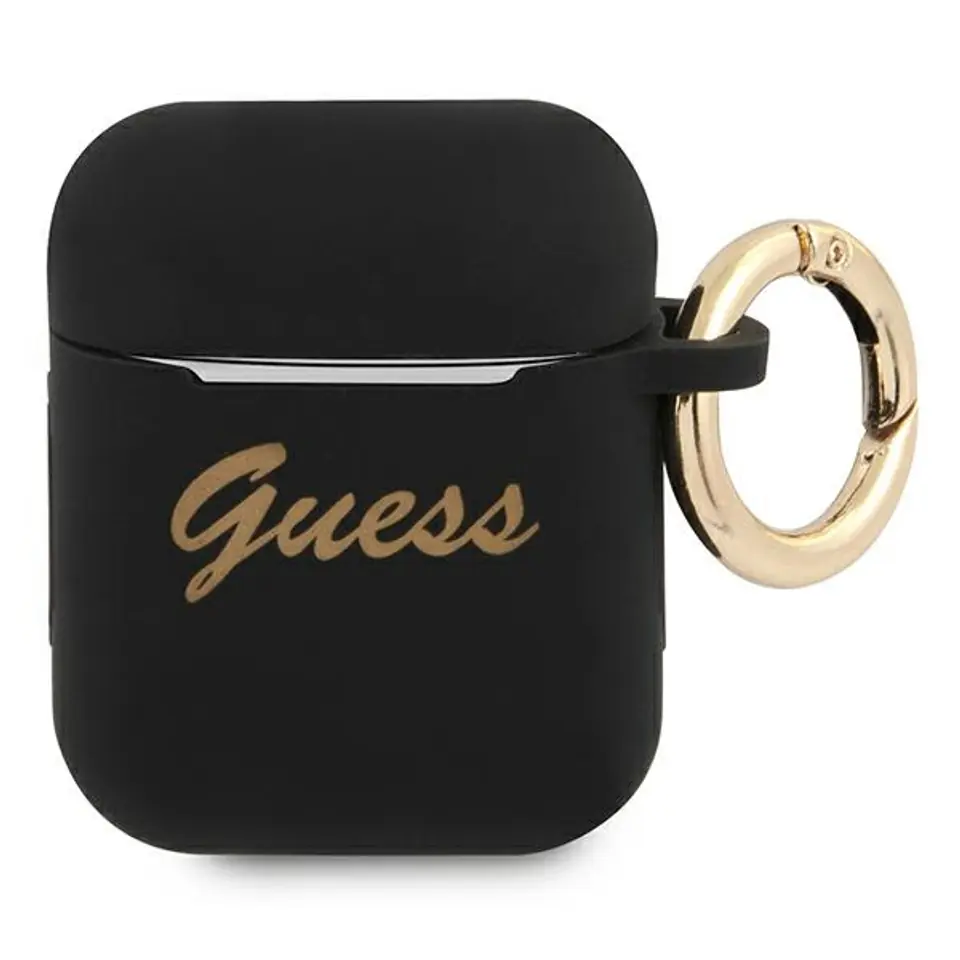 ⁨Guess GUA2SSSK AirPods cover black/black Silicone Vintage Script⁩ at Wasserman.eu