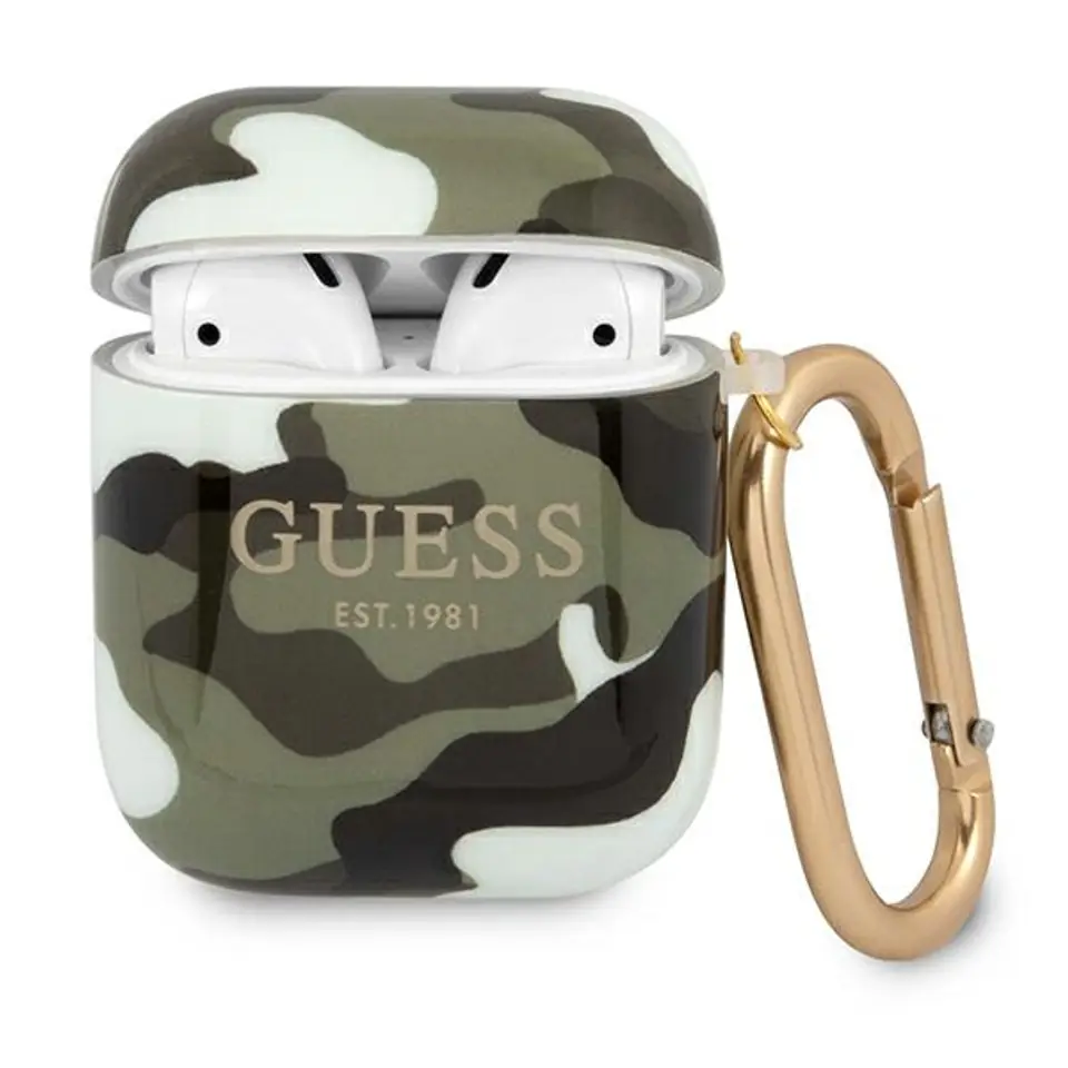 ⁨Guess GUA2UCAMA AirPods cover green/khaki Camo Collection⁩ at Wasserman.eu