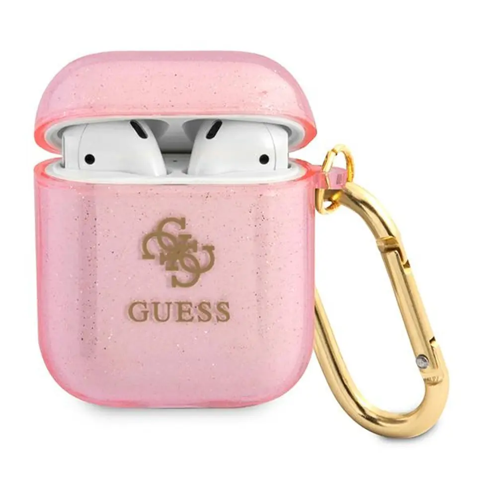 ⁨Guess GUA2UCG4GP AirPods cover różowy/pink Glitter Collection⁩ w sklepie Wasserman.eu